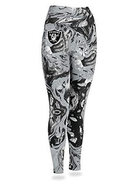 NFL Raiders Zubaz High-Waist Marble Print Leggings - Black & Gray
